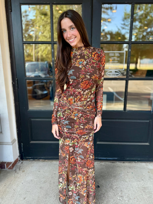 Chocolate Floral Sheer Dress
