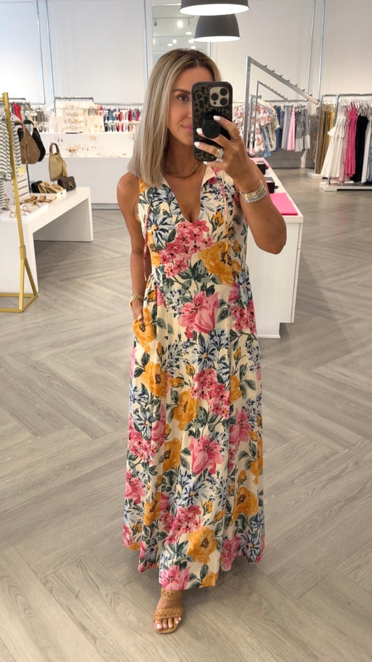 Canvas Floral Keyhole Maxi