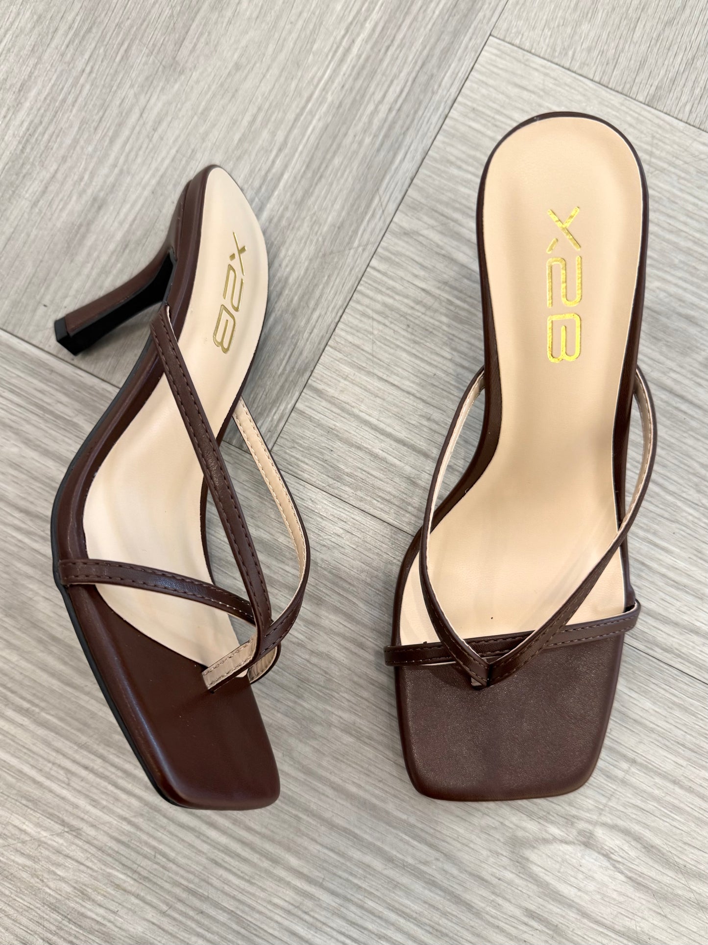 Brown Square Toe Kitten Heel