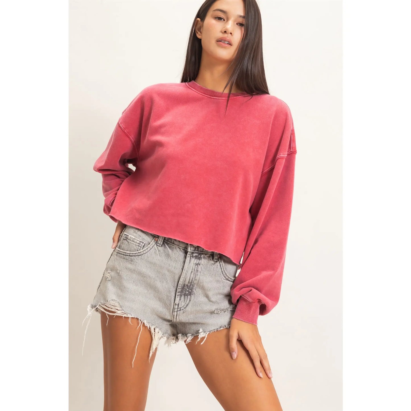 Raw Hem Cropped Pullover (2 colors)