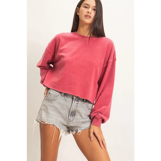 Raw Hem Cropped Pullover (2 colors)