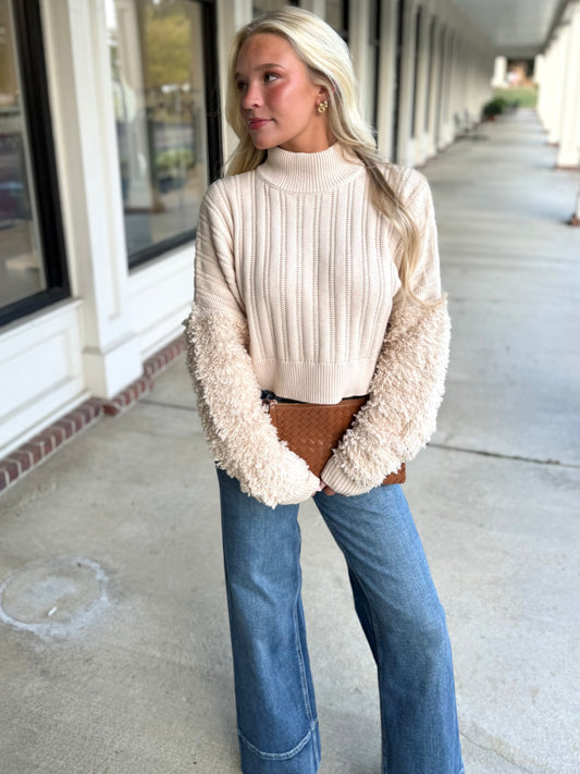 Sand Fabric Sleeve Crop sweater