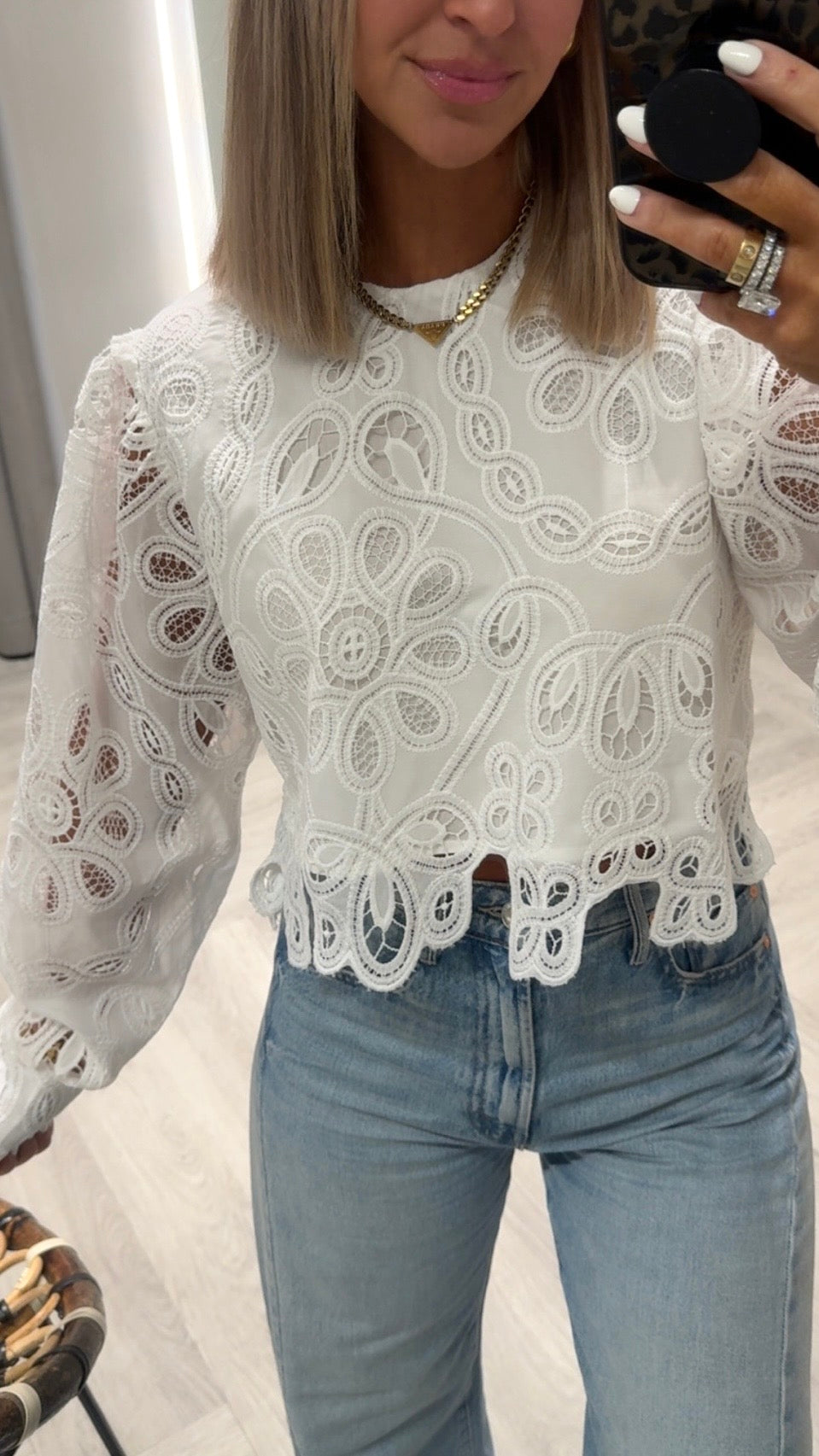 White Embr. Lace Blouse