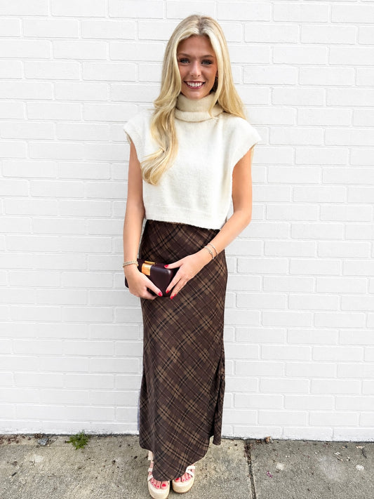 Brown Checkered Maxi Skirt