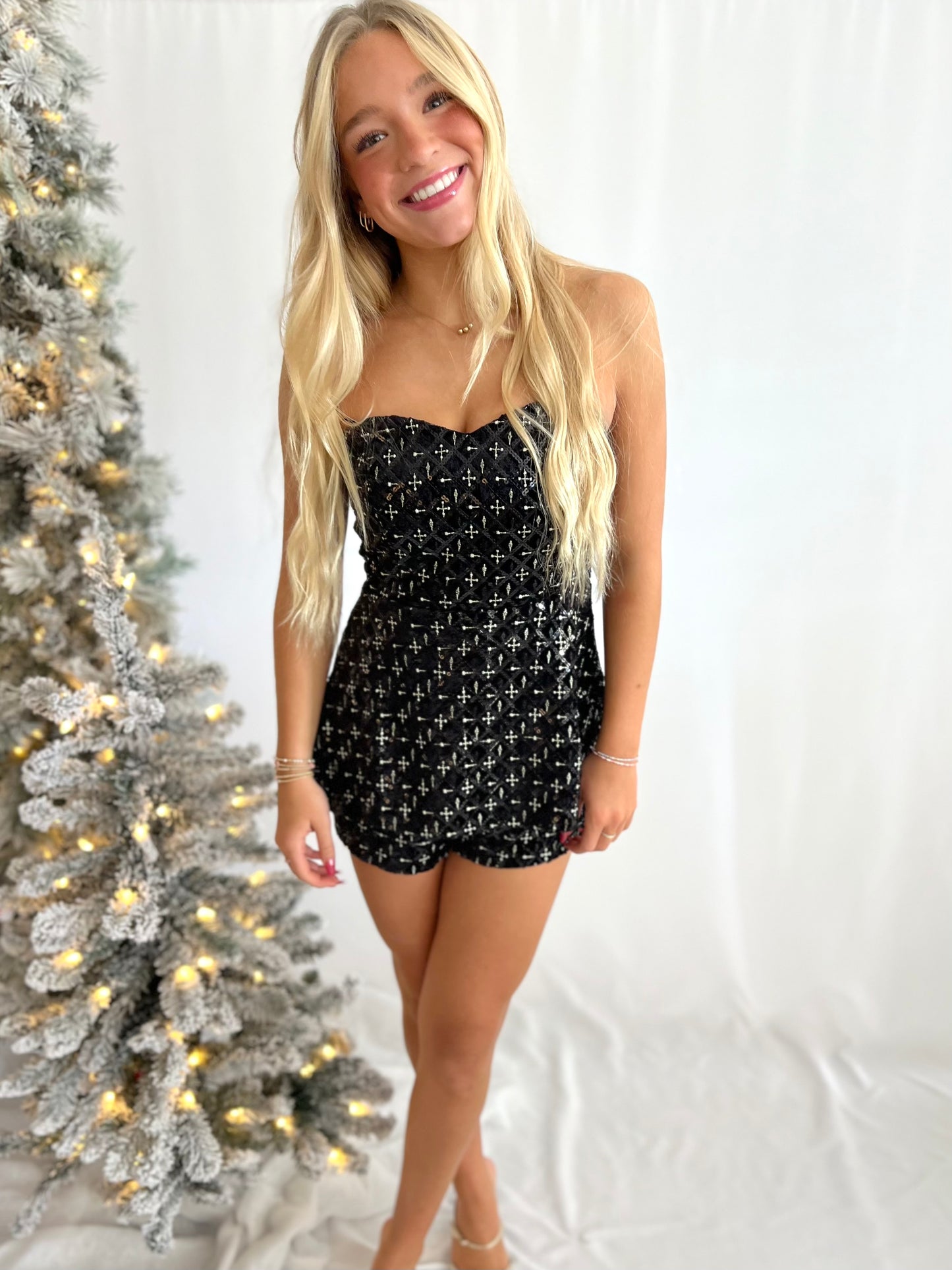 Black Velvet Sequin Romper