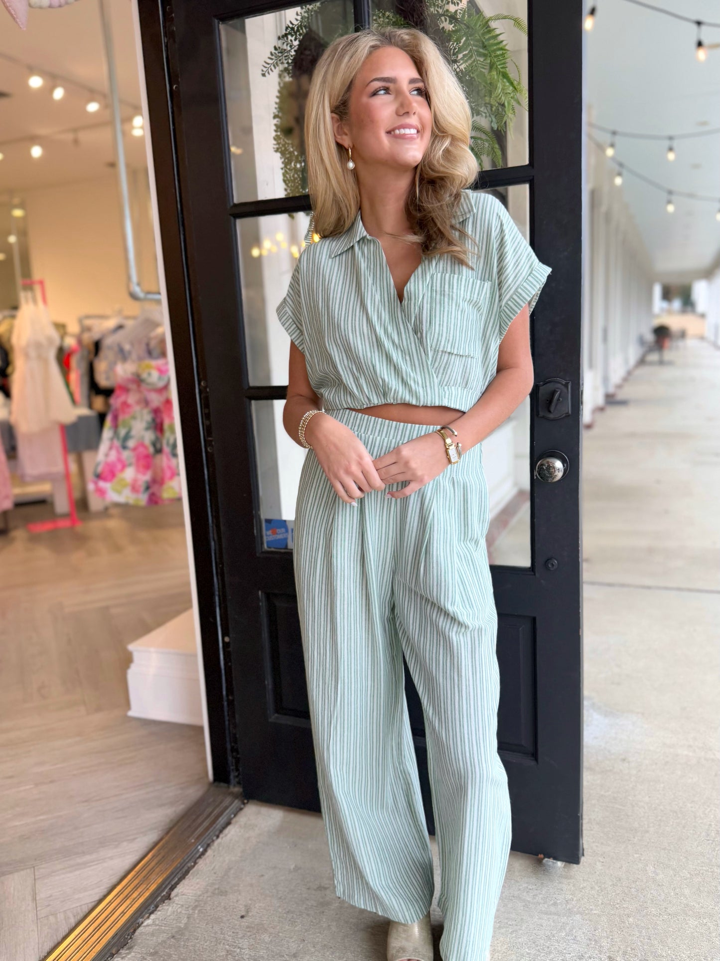 Green/Ivory Stripe Top