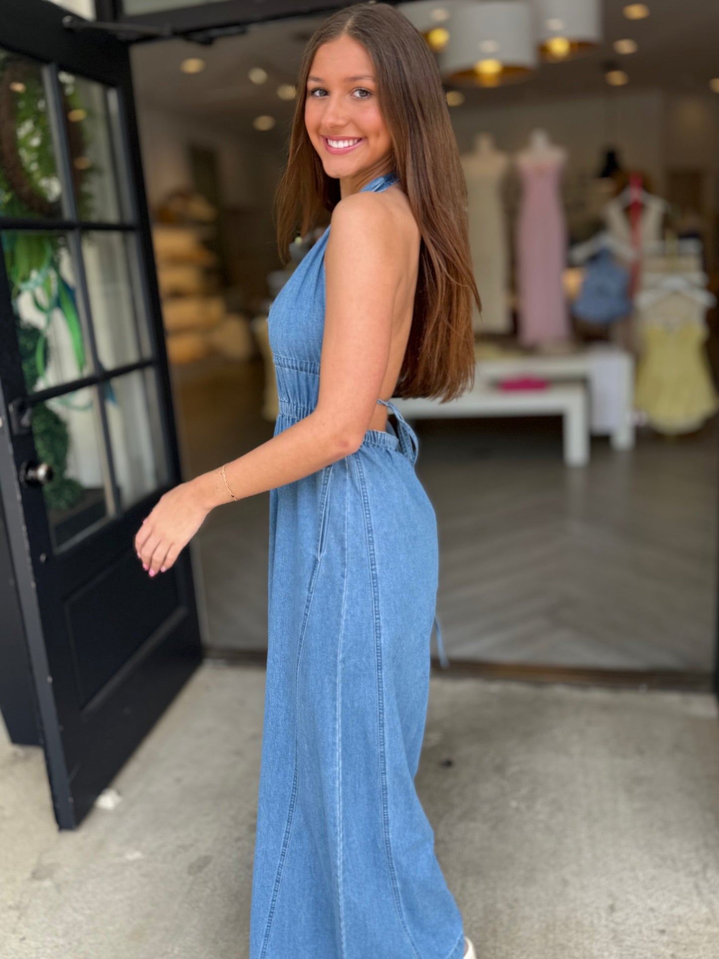 Denim Halter Neck Jumpsuit