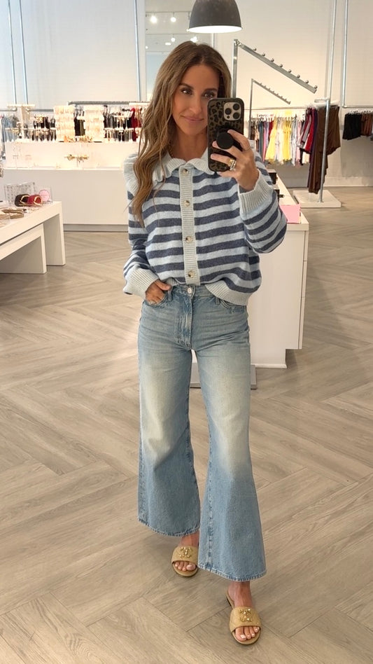 Navy Striped Cardigan Sweater
