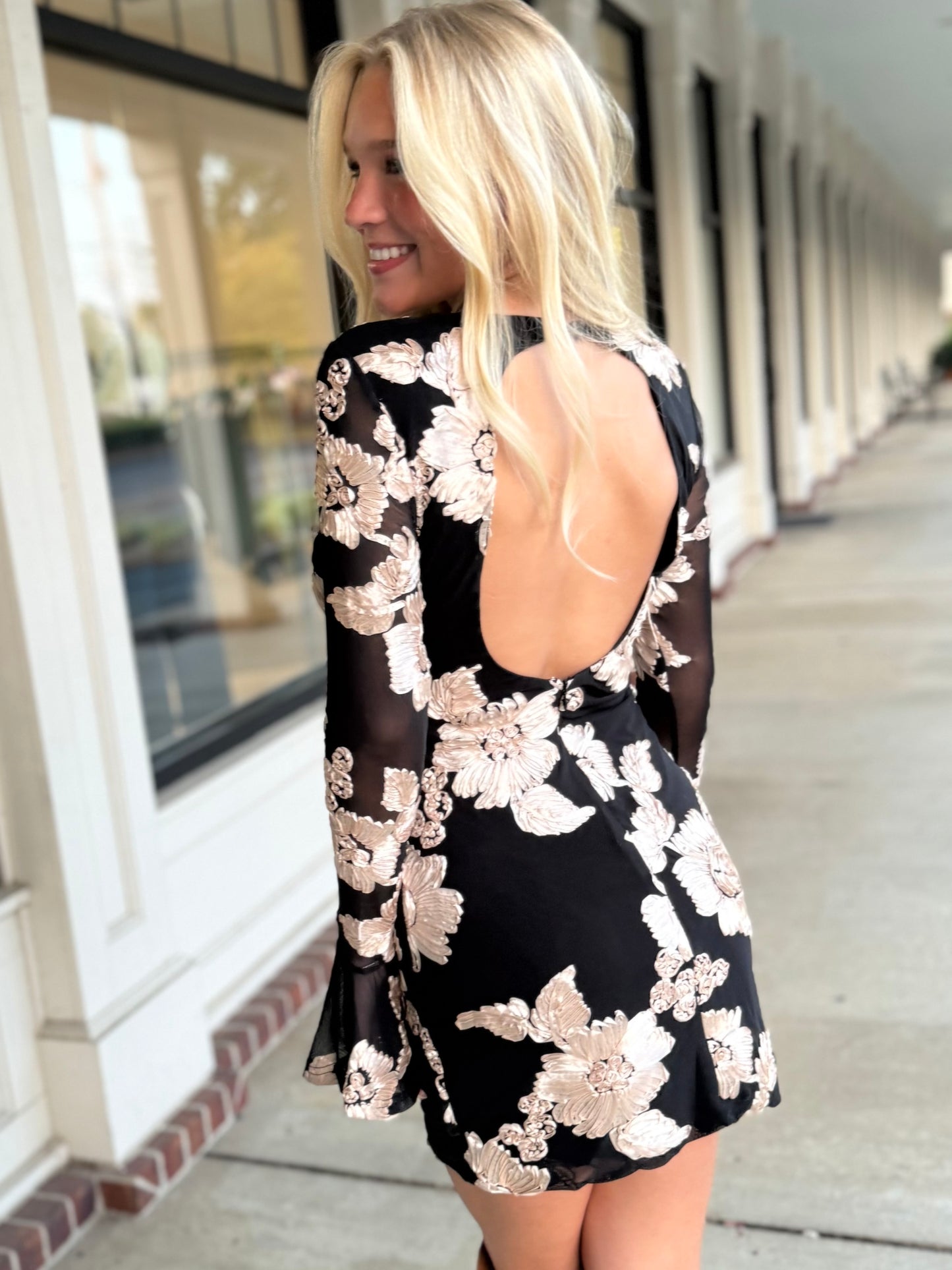 Black Bell Sleeve Soutache Dress