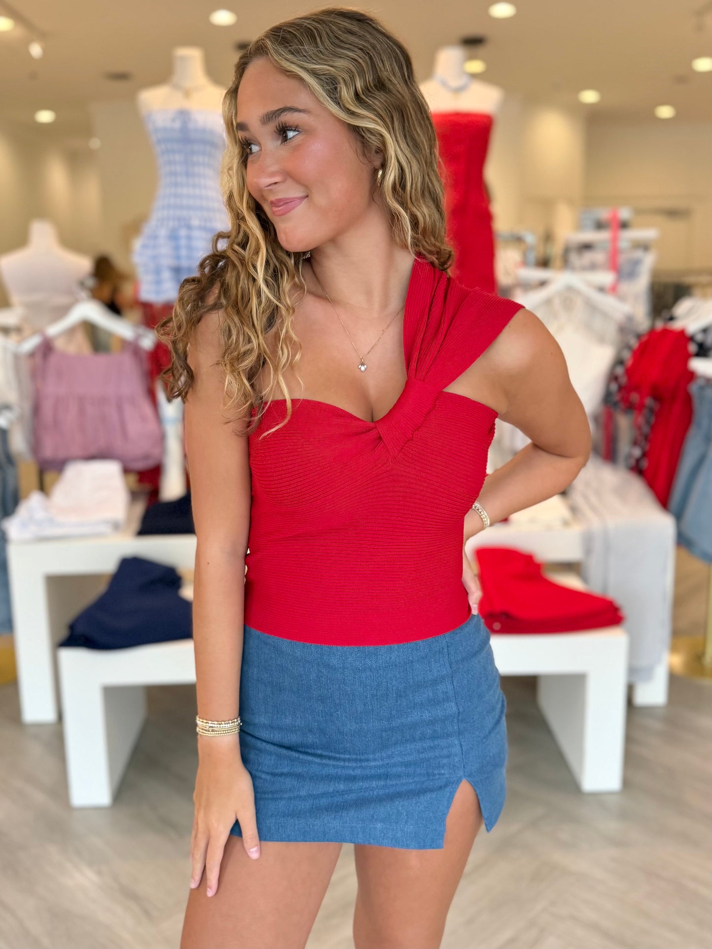 One Shoulder Ribbed Knot Top