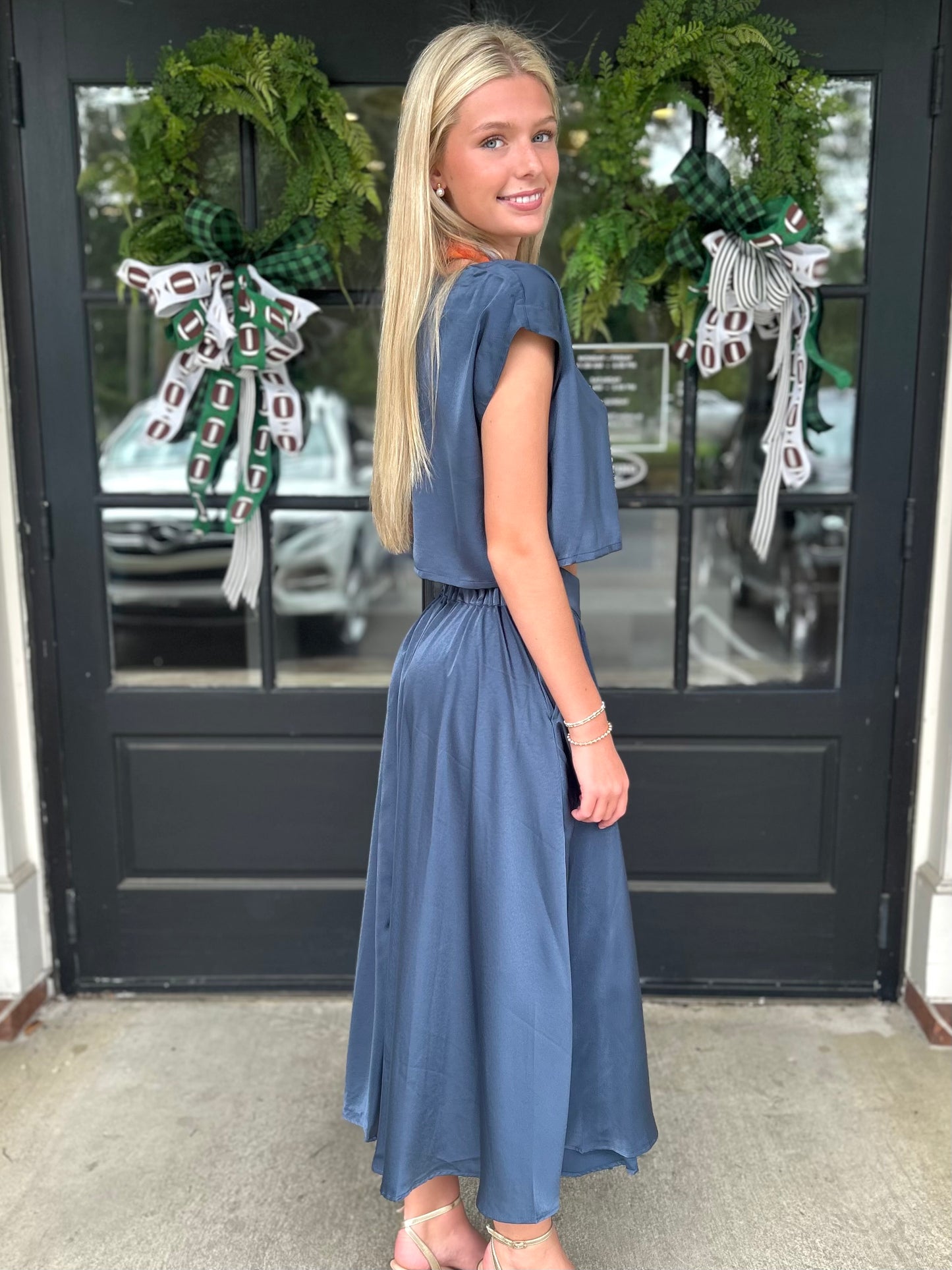 Slate Blue Satin Top