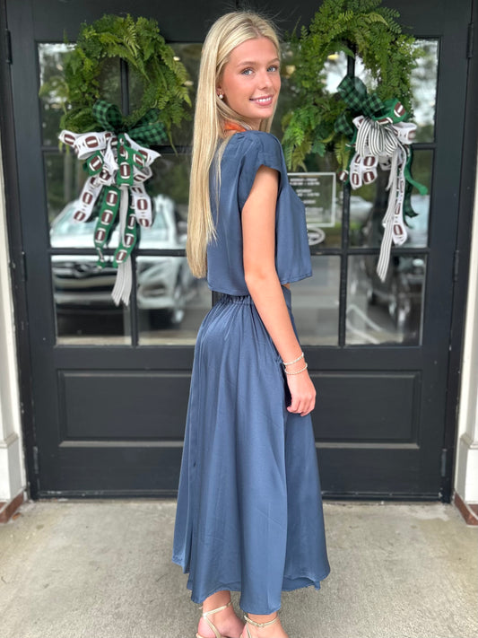 Slate Blue Satin Skirt