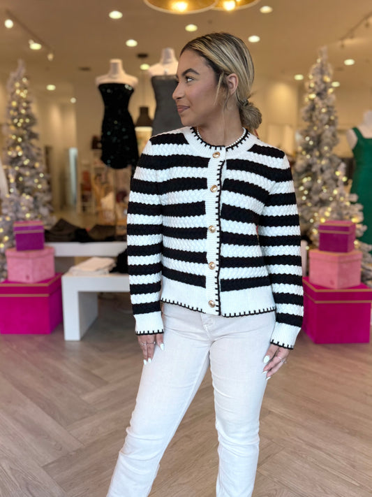 Black/White Striped Cardigan