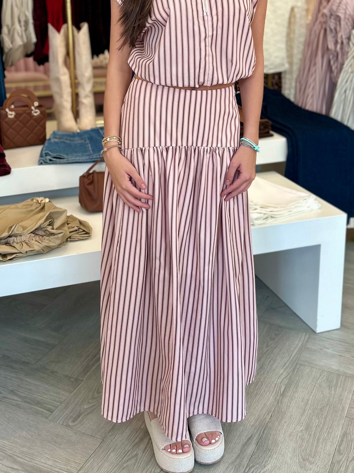 Curved Stripe Maxi Skirt (2 colors)