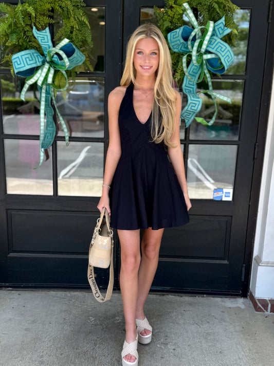 Deep V Halter A-Line Dress