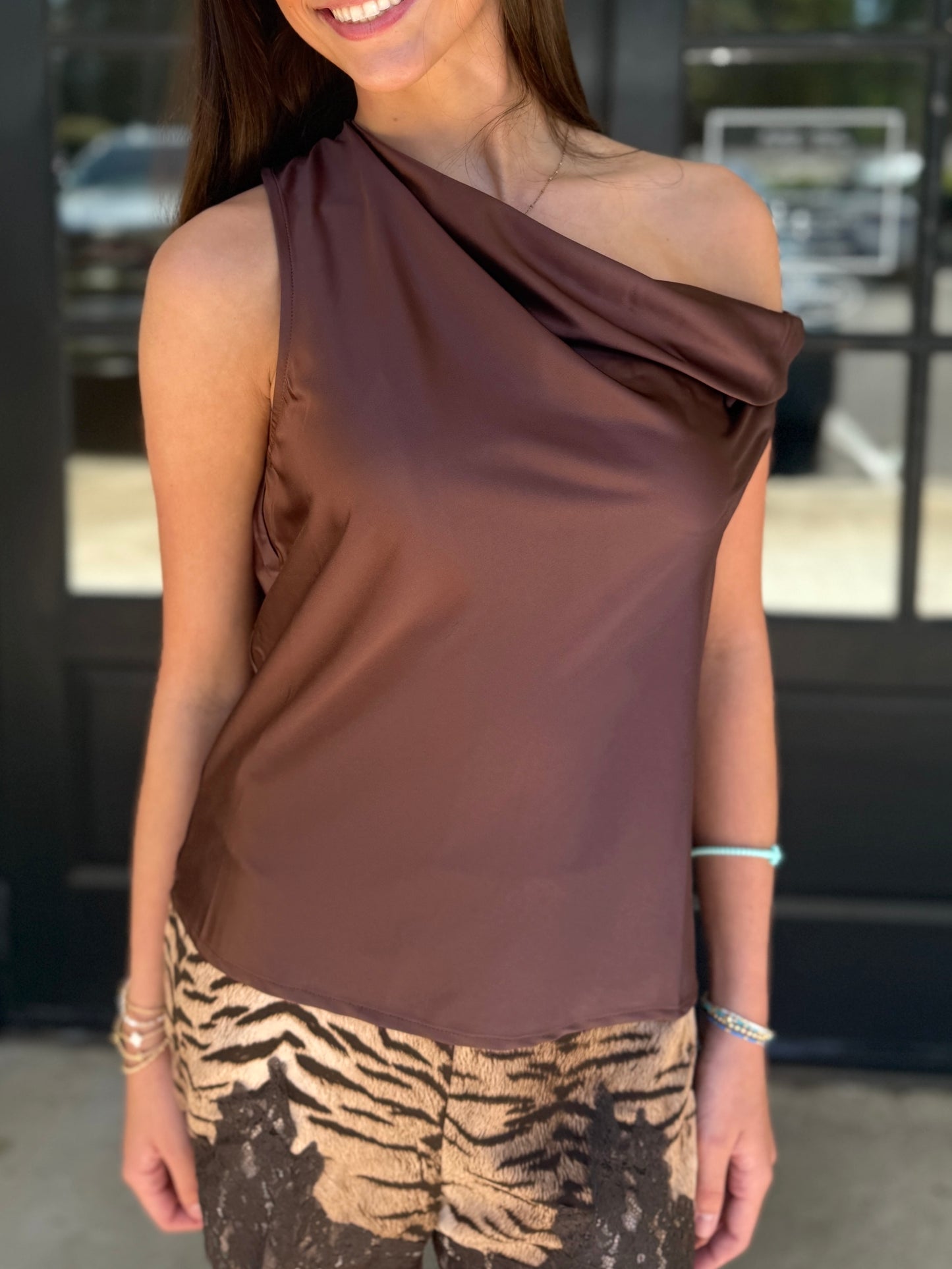 One Shoulder Satin Top