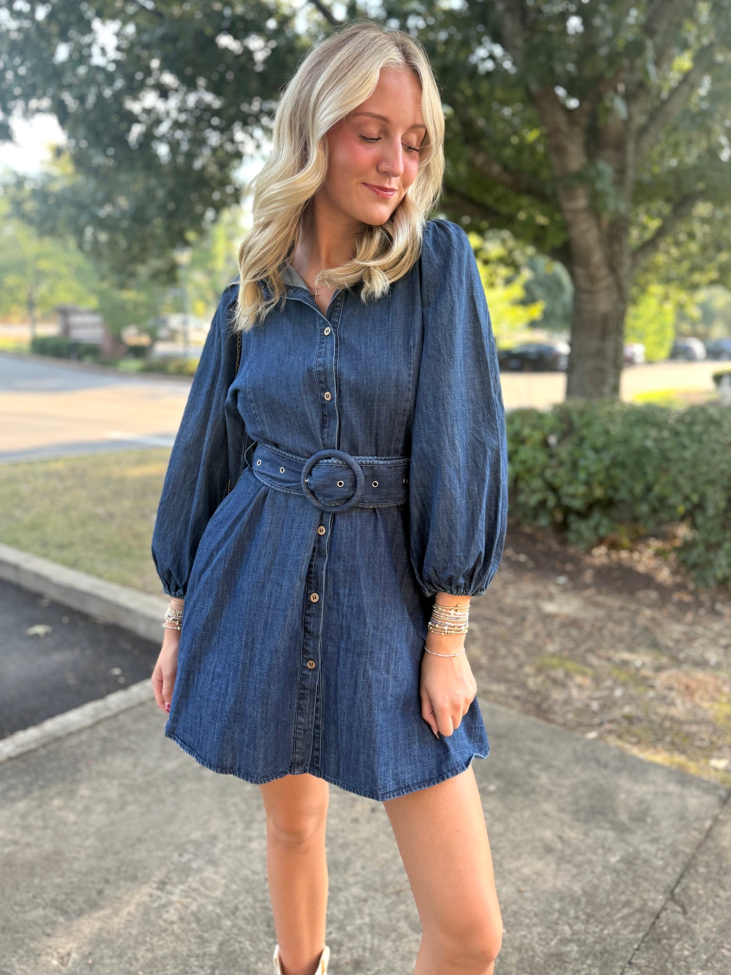 Denim Belted Collar Mini