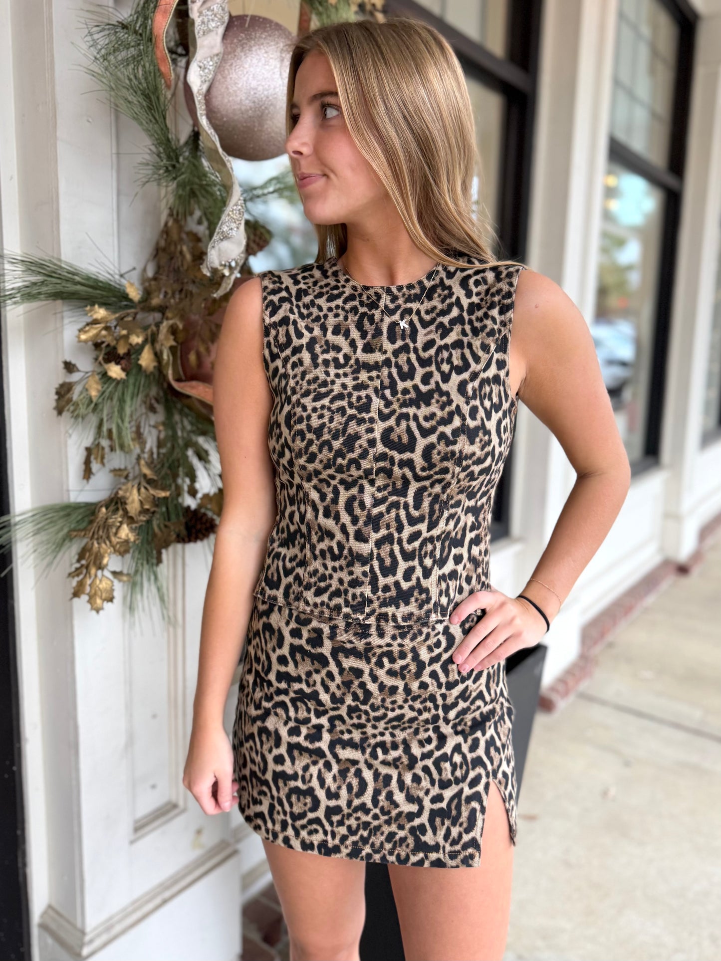 Leopard Denim Open Back Top