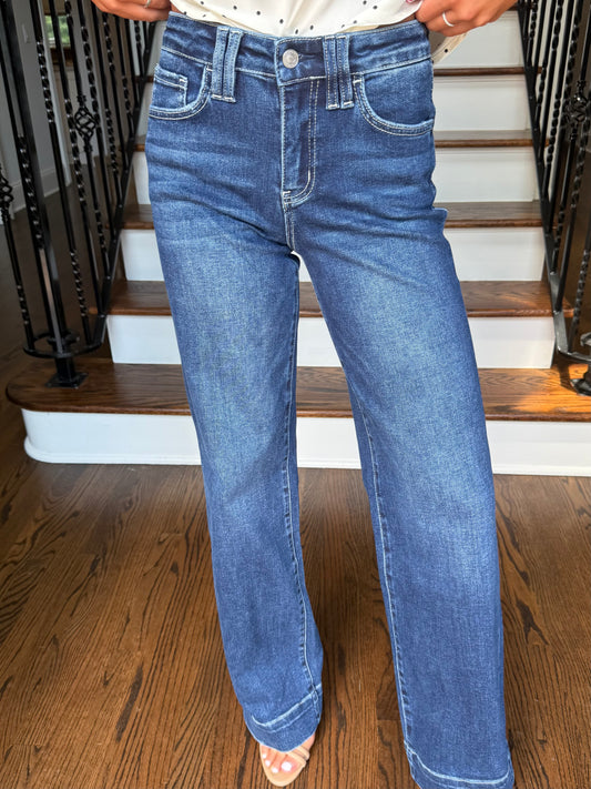 Dark High Rise Wide Trouser