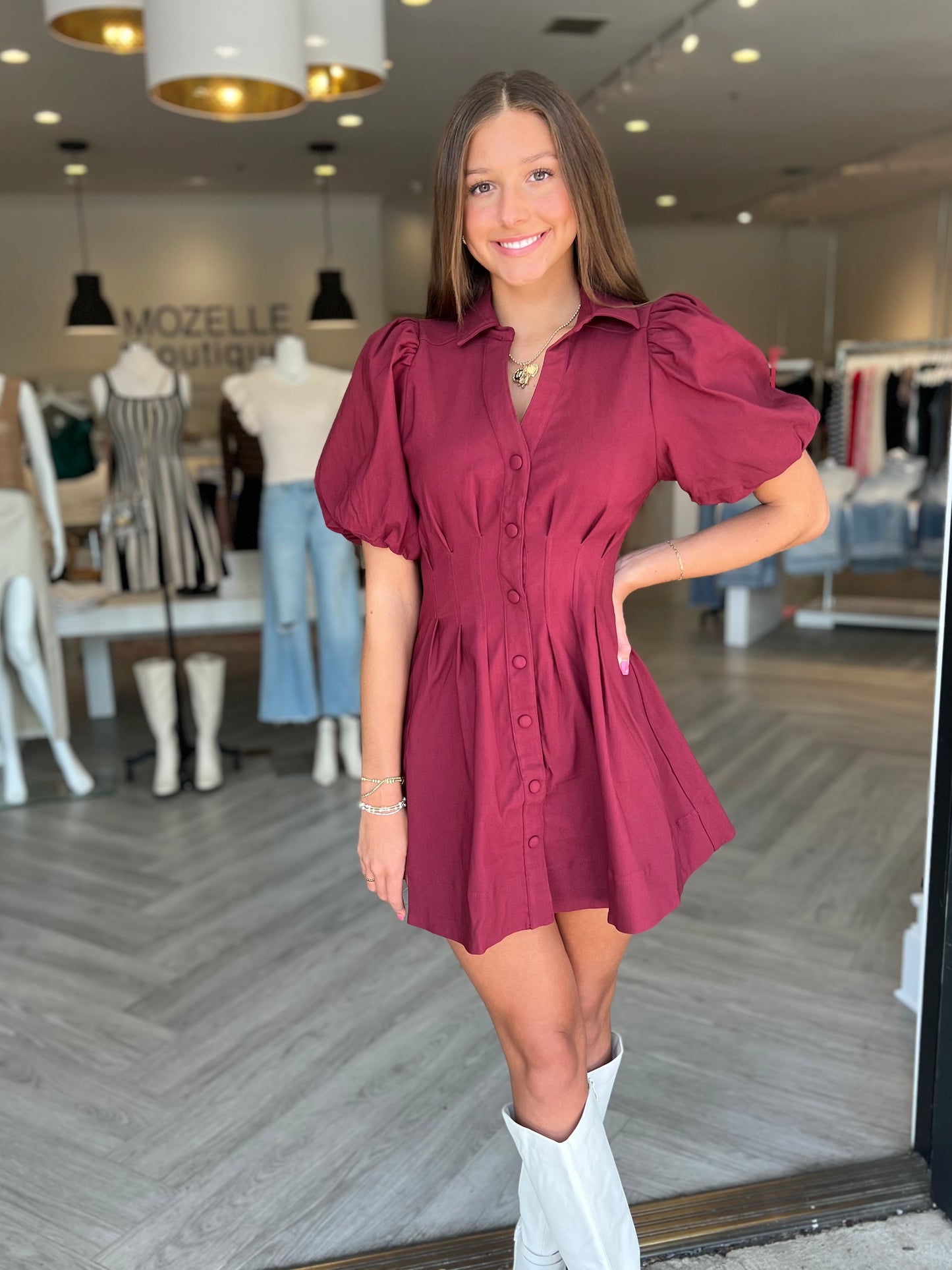 Balloon Sleeve Shirt Dress