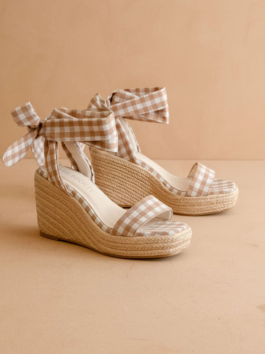 Latte Gingham Wrap Wedge