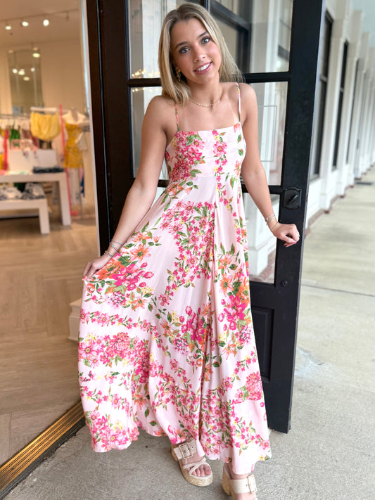 Peach Floral Flowy Dress