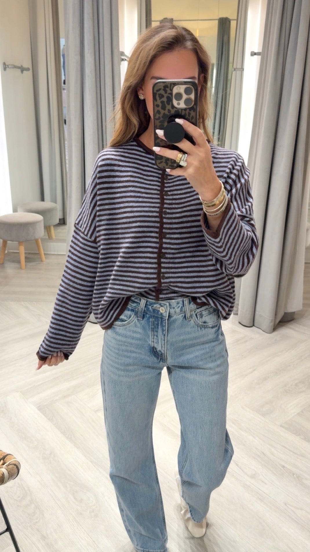Stripe Raw Edge Cardigan