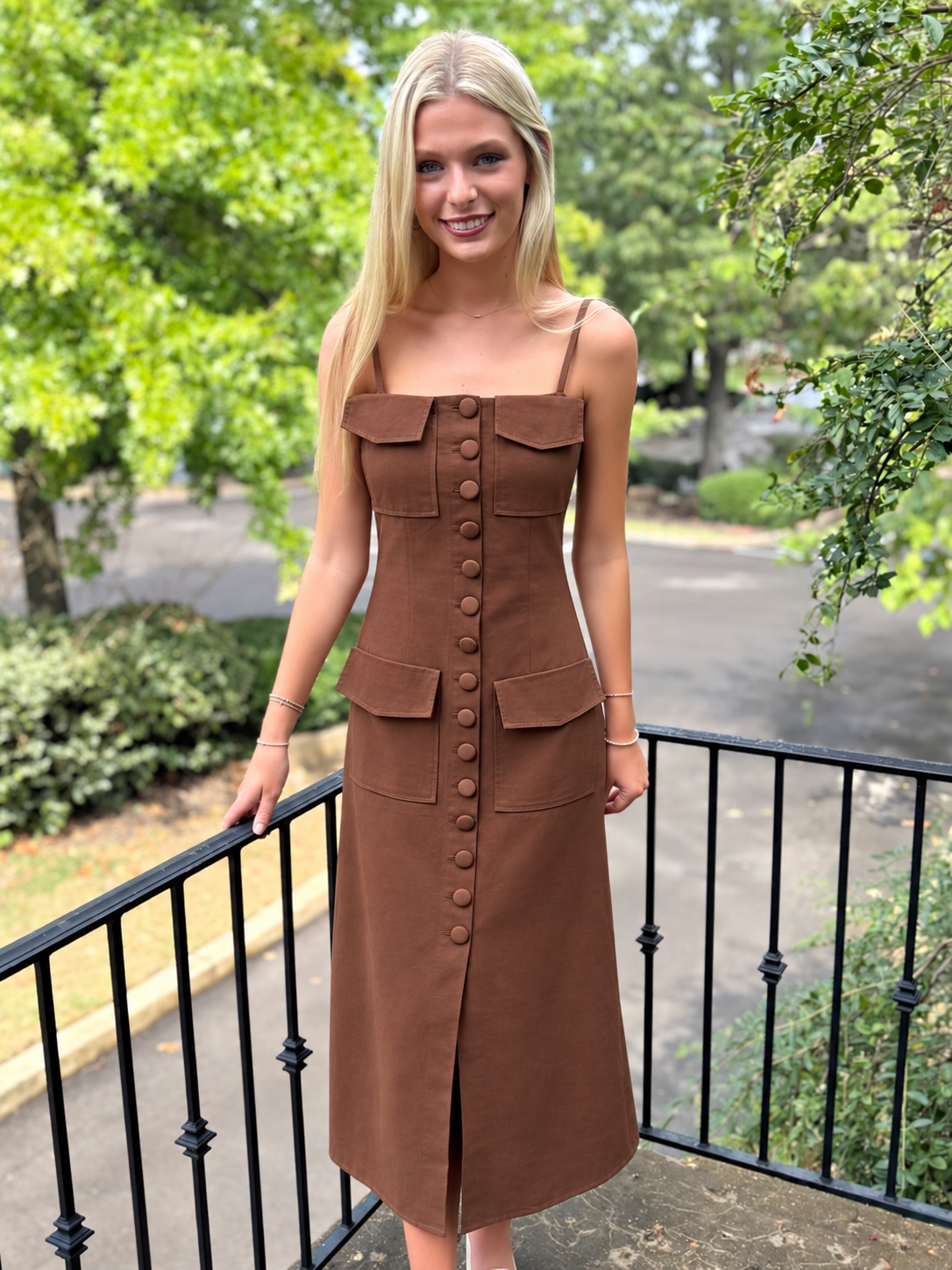 Mocha Button Utility Dress