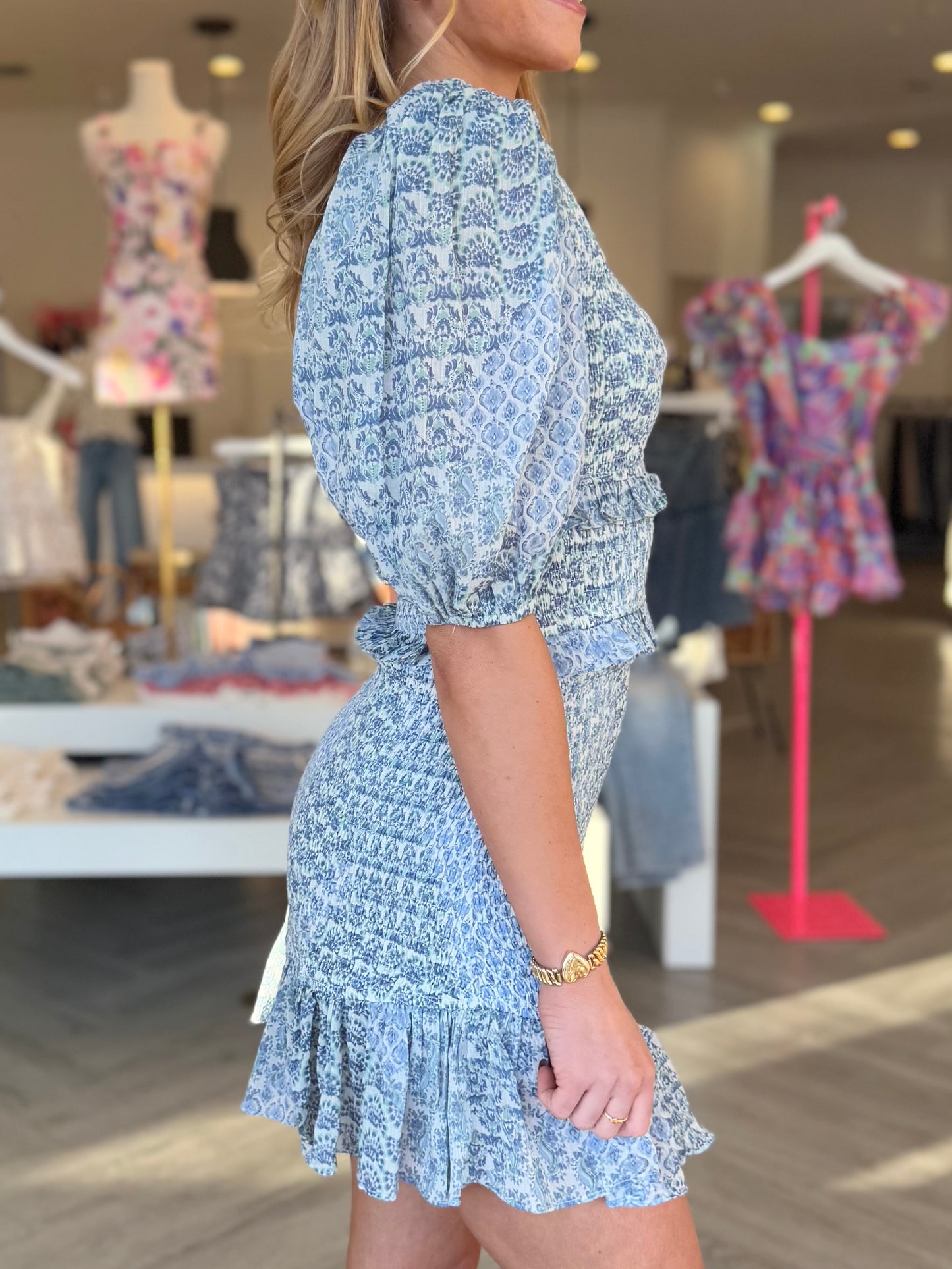 Blue Paisley Smocked Dress