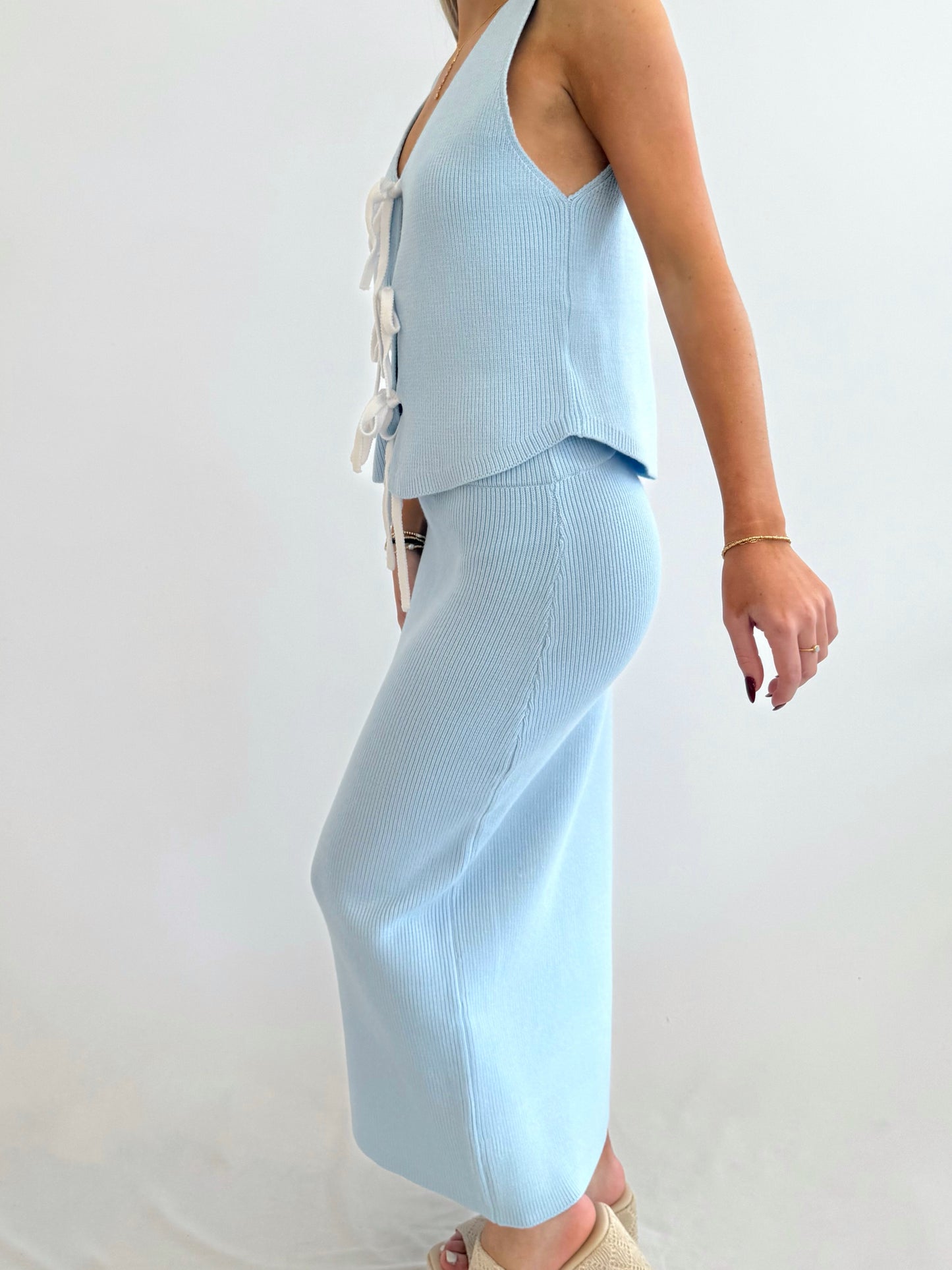 Light Blue Front Tie Midi