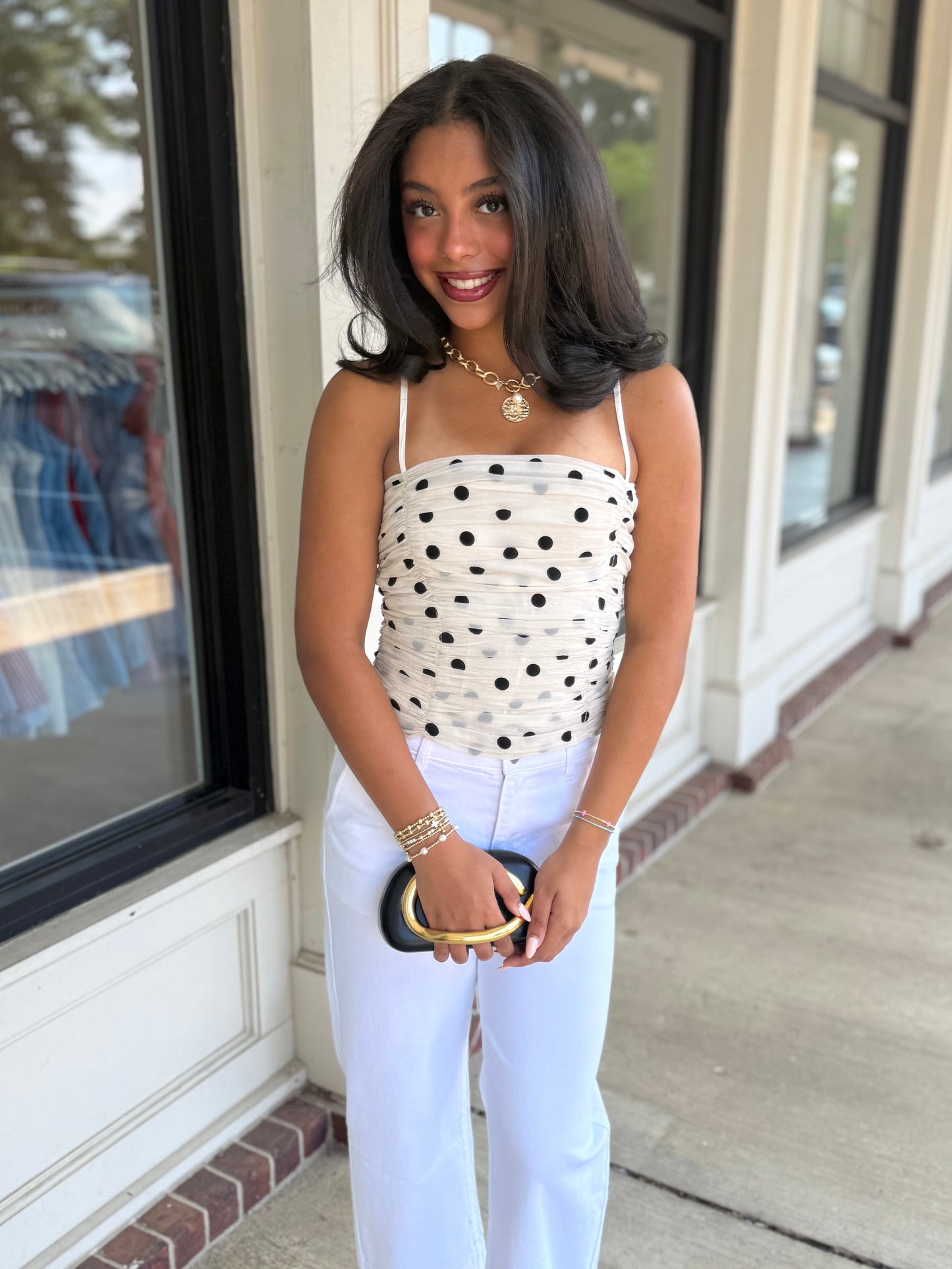 Cream/Black PolkaDot Top