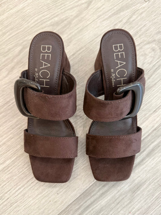 Brown Suede Buckle Block Heel