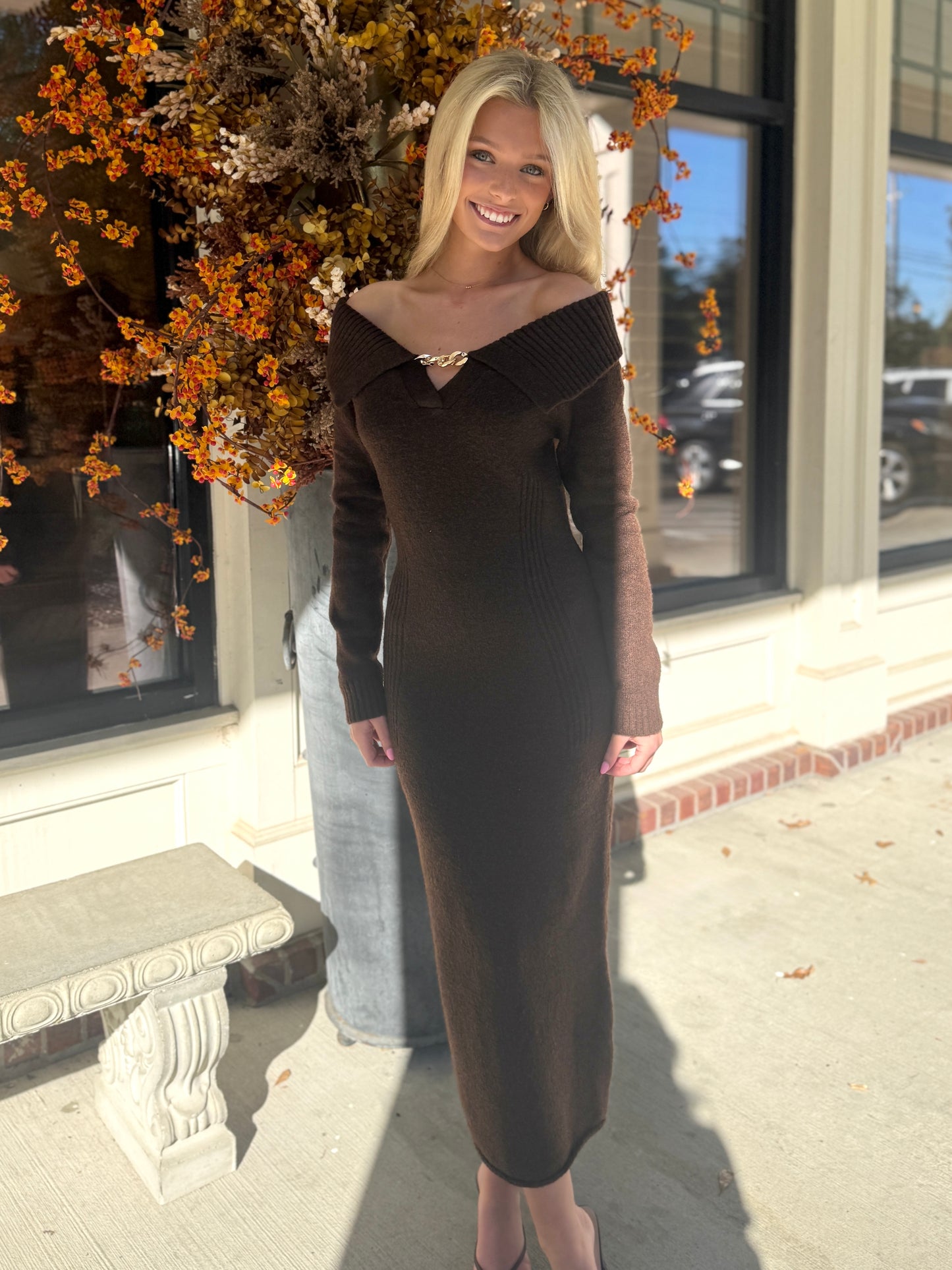 Brown Gold Chain Knit Maxi