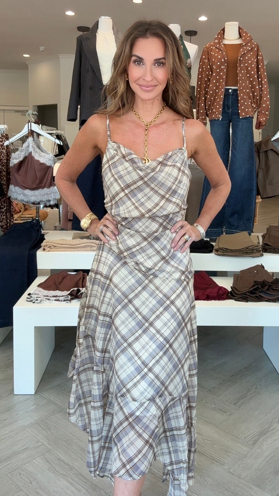 Grey Plaid Asym. Dress
