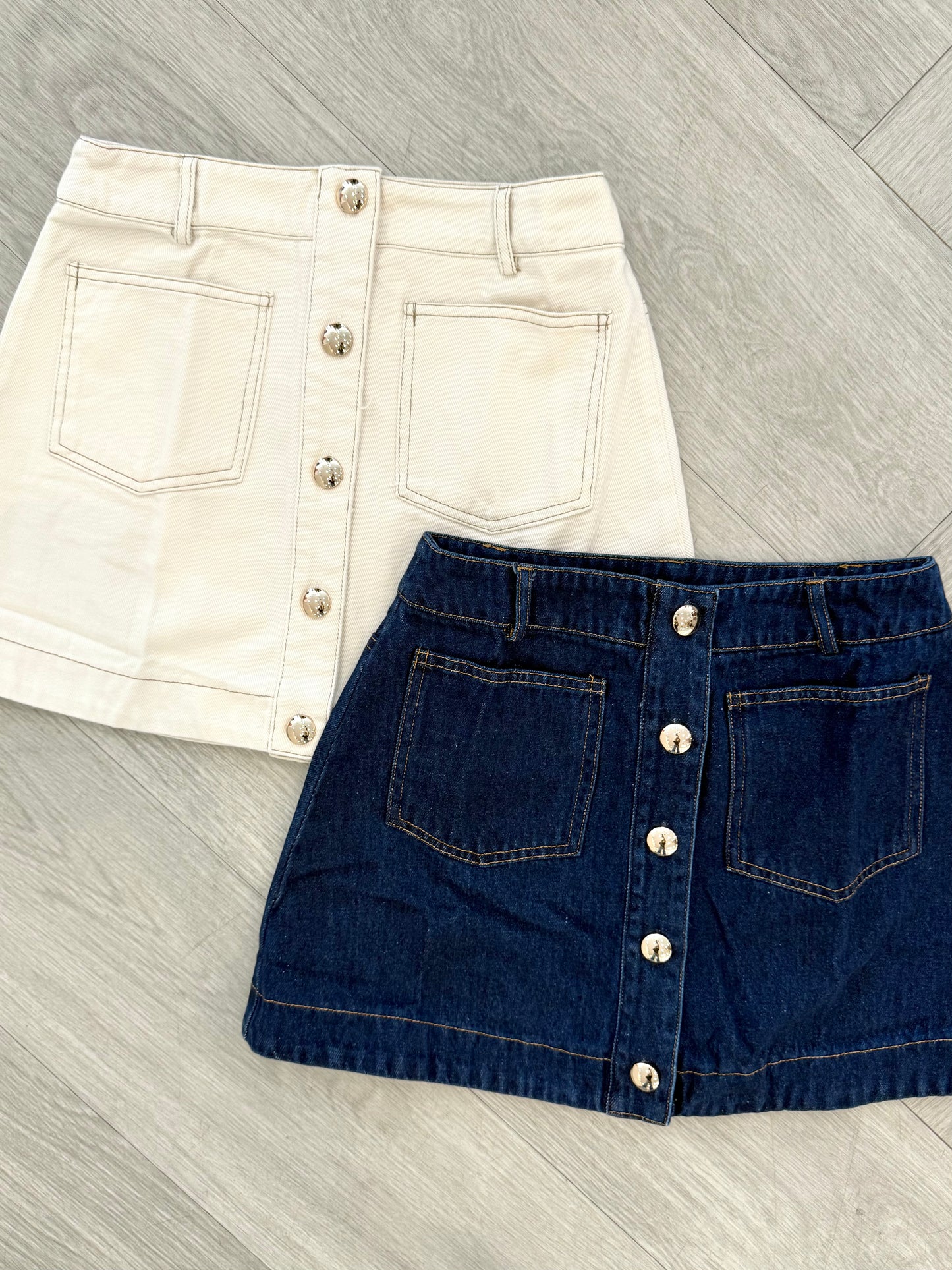 Denim Mini with Gold Buttons