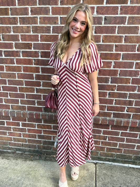 Zig Zag Burgundy Stripe Maxi
