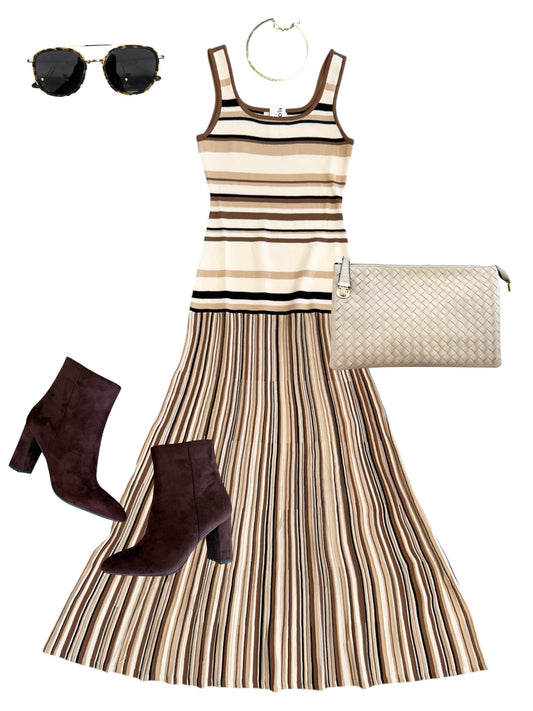 Taupe Stripe Knit Maxi Dress