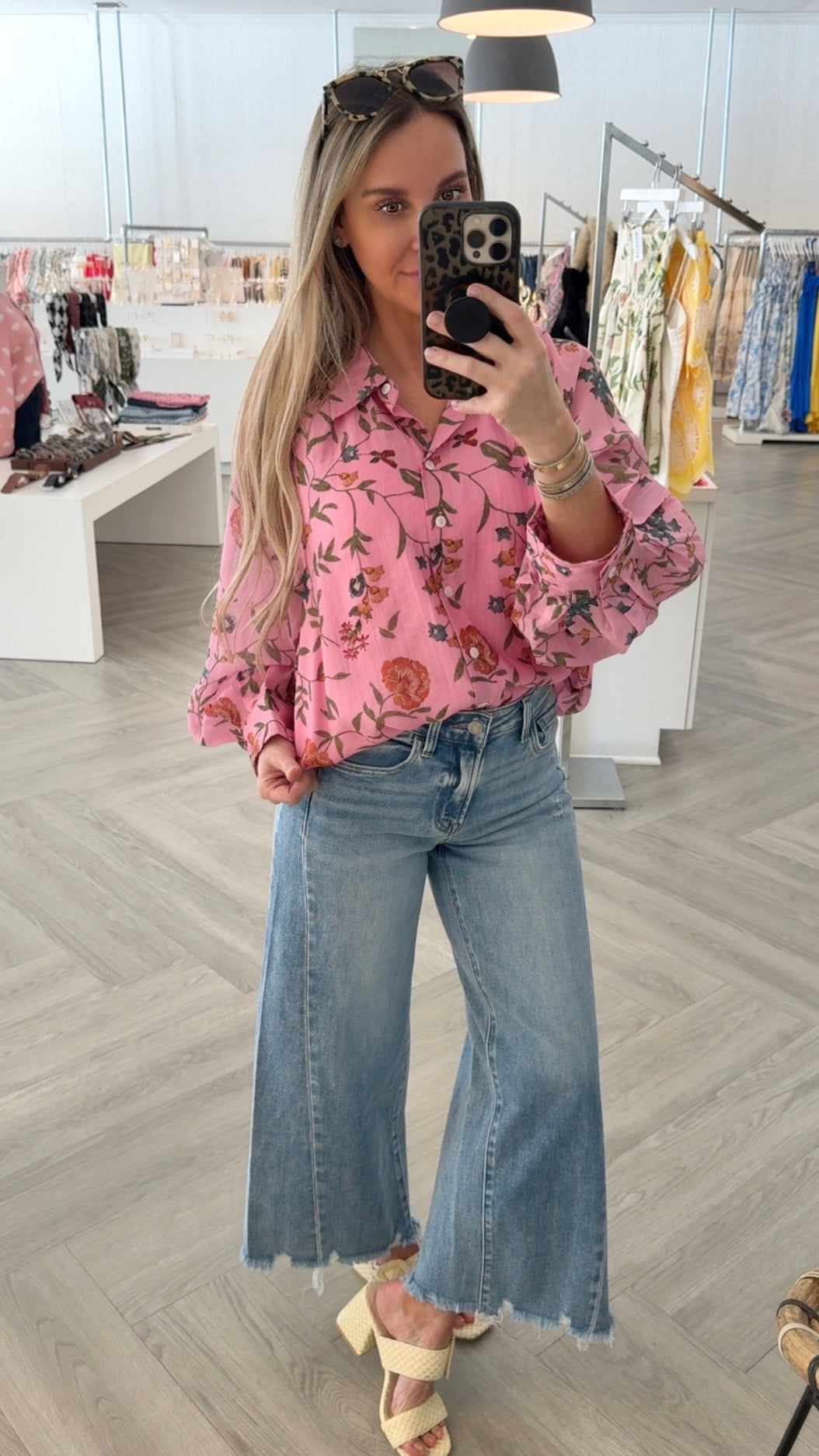Pink Floral Button Top