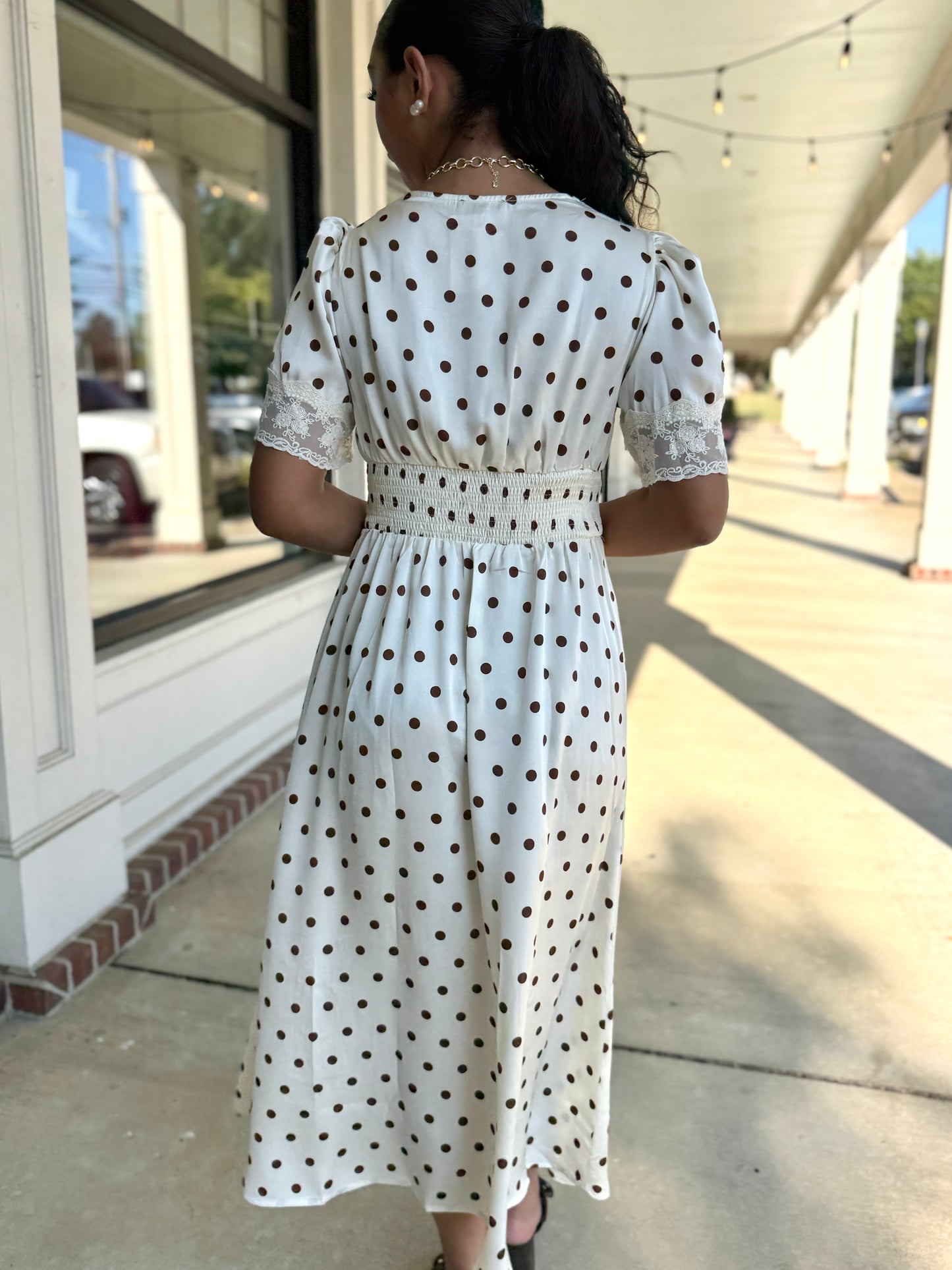 Champagne Polka Dot Lace Dress