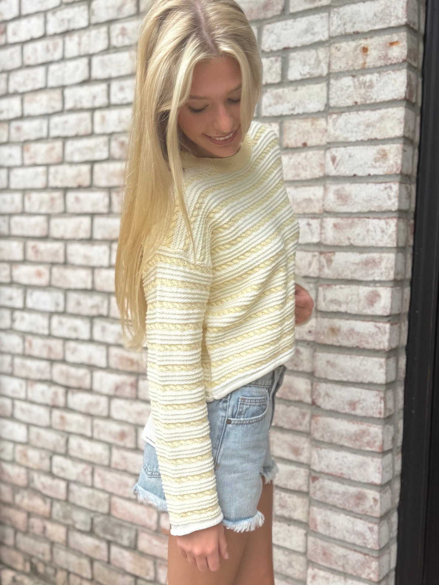 Yellow Stripe Textured Sweater