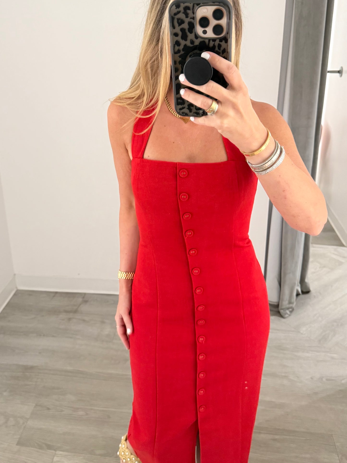 Red Halter Neck Midi