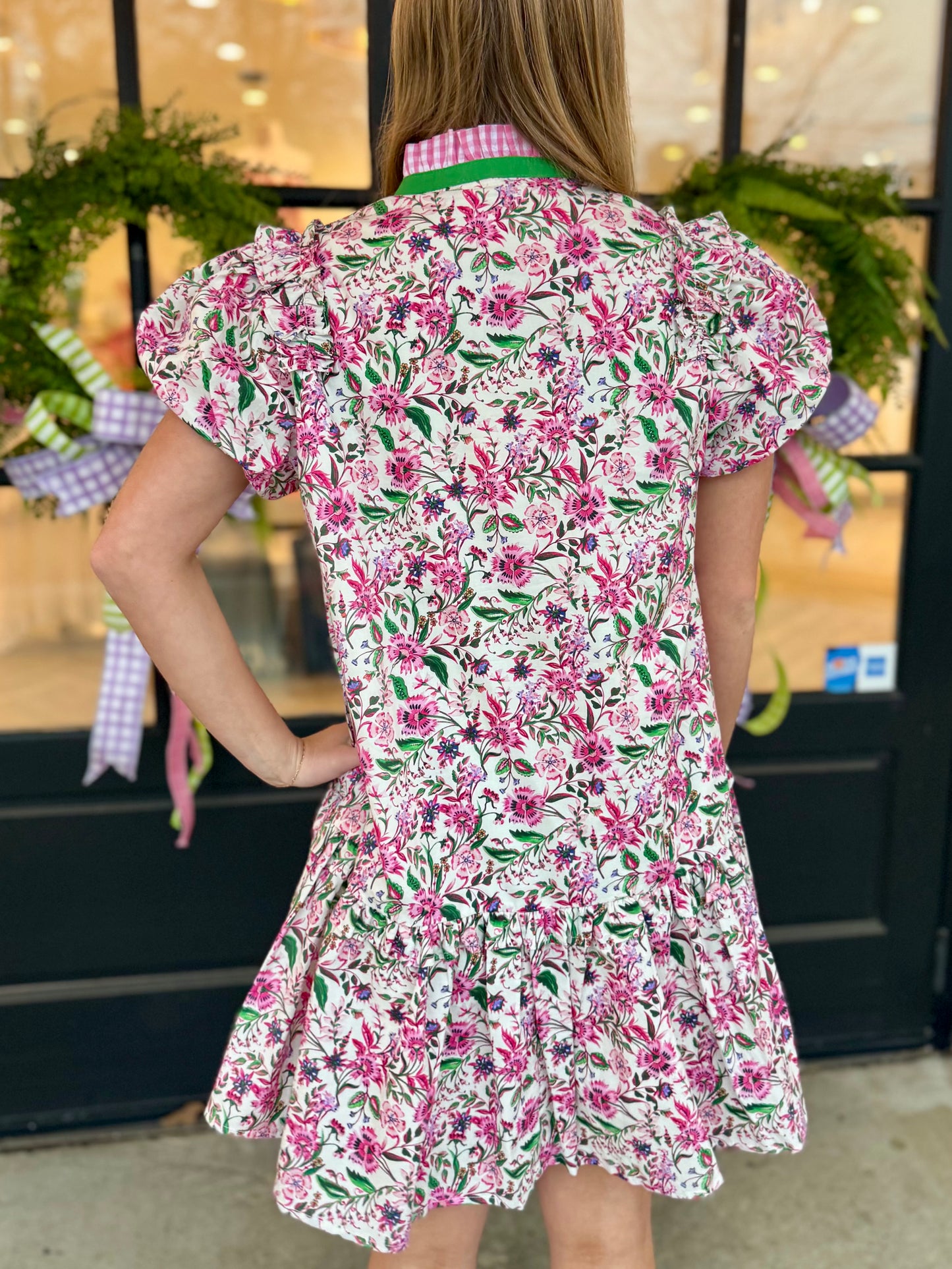 Pink Gingham Boarder Floral Mini