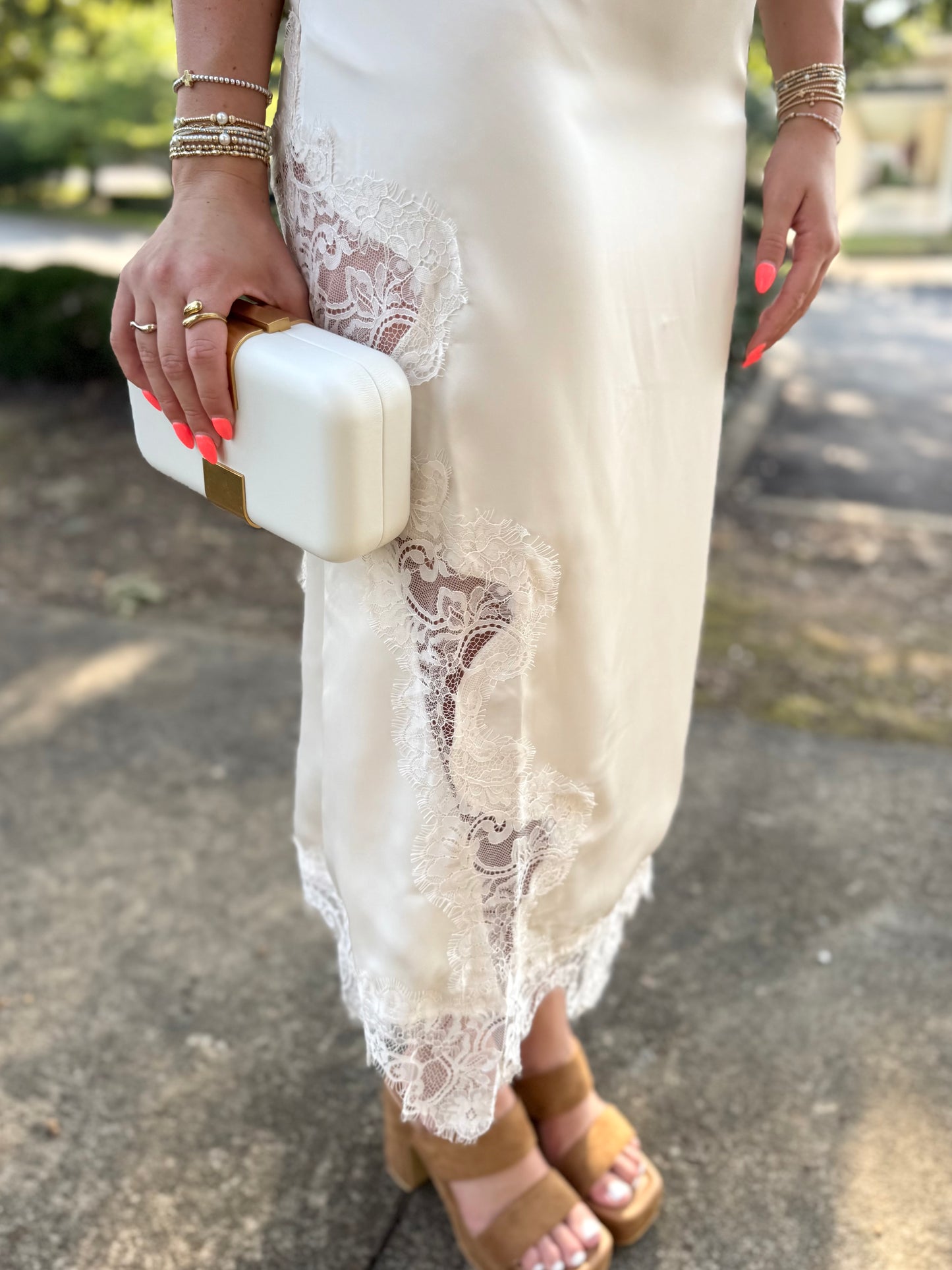 Cream Lace Midi Skirt