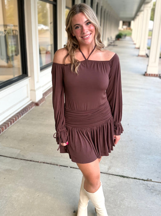 Mocha O/S Ruffled Mini