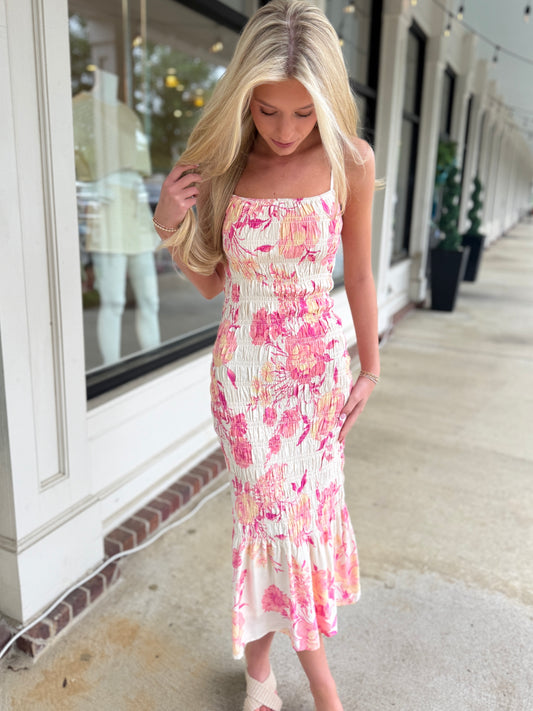 Cream/Peach Full Smock Maxi
