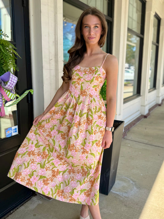 Beige Multi Bloom Meadow Midi