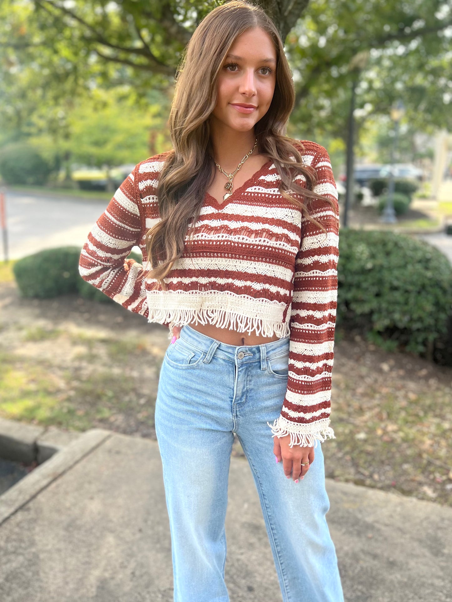 Ivory Brown Crochet Top