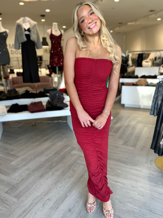 Red Glitter Cinched Dress