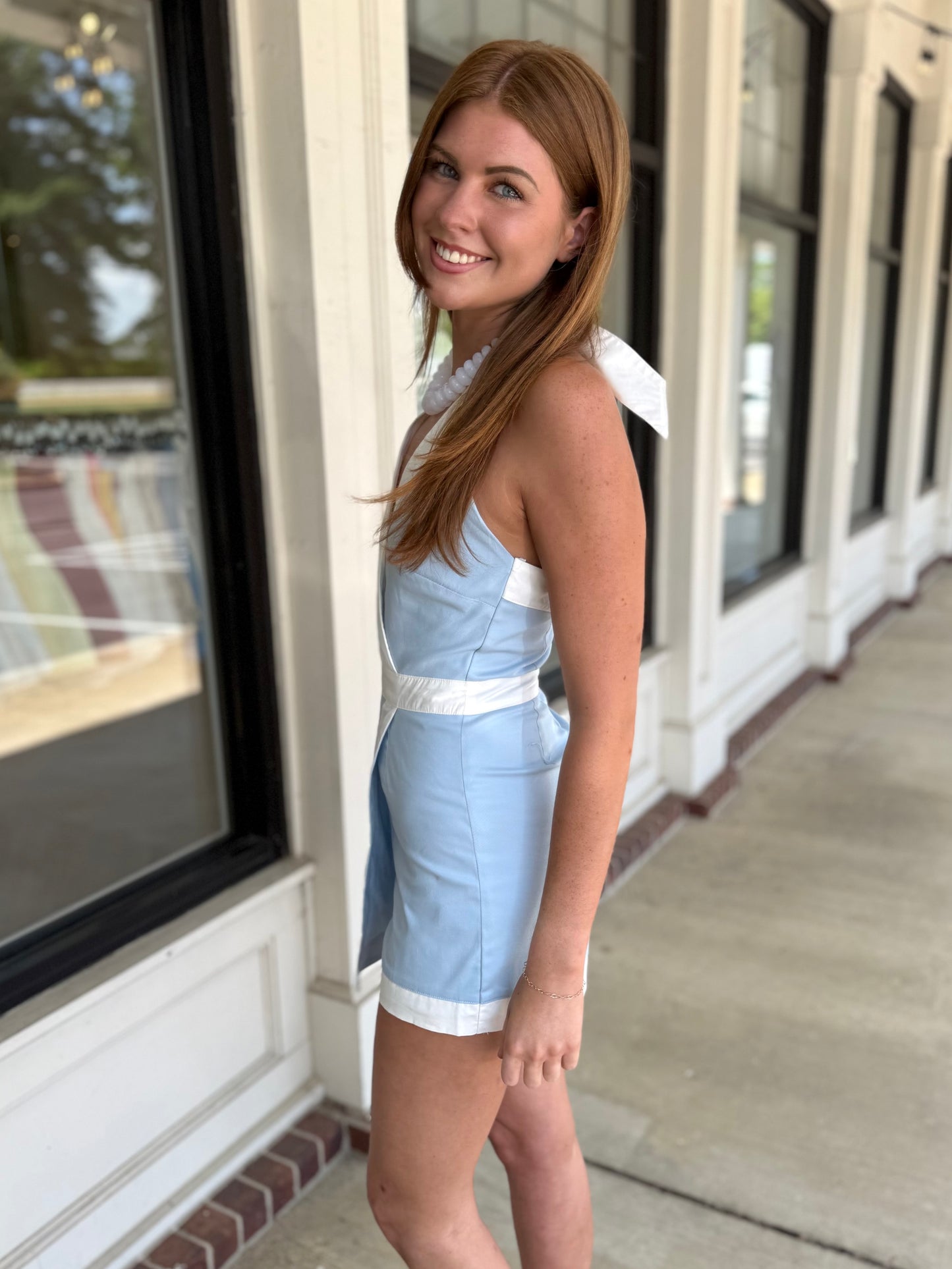 Blue Contrast Trim Romper
