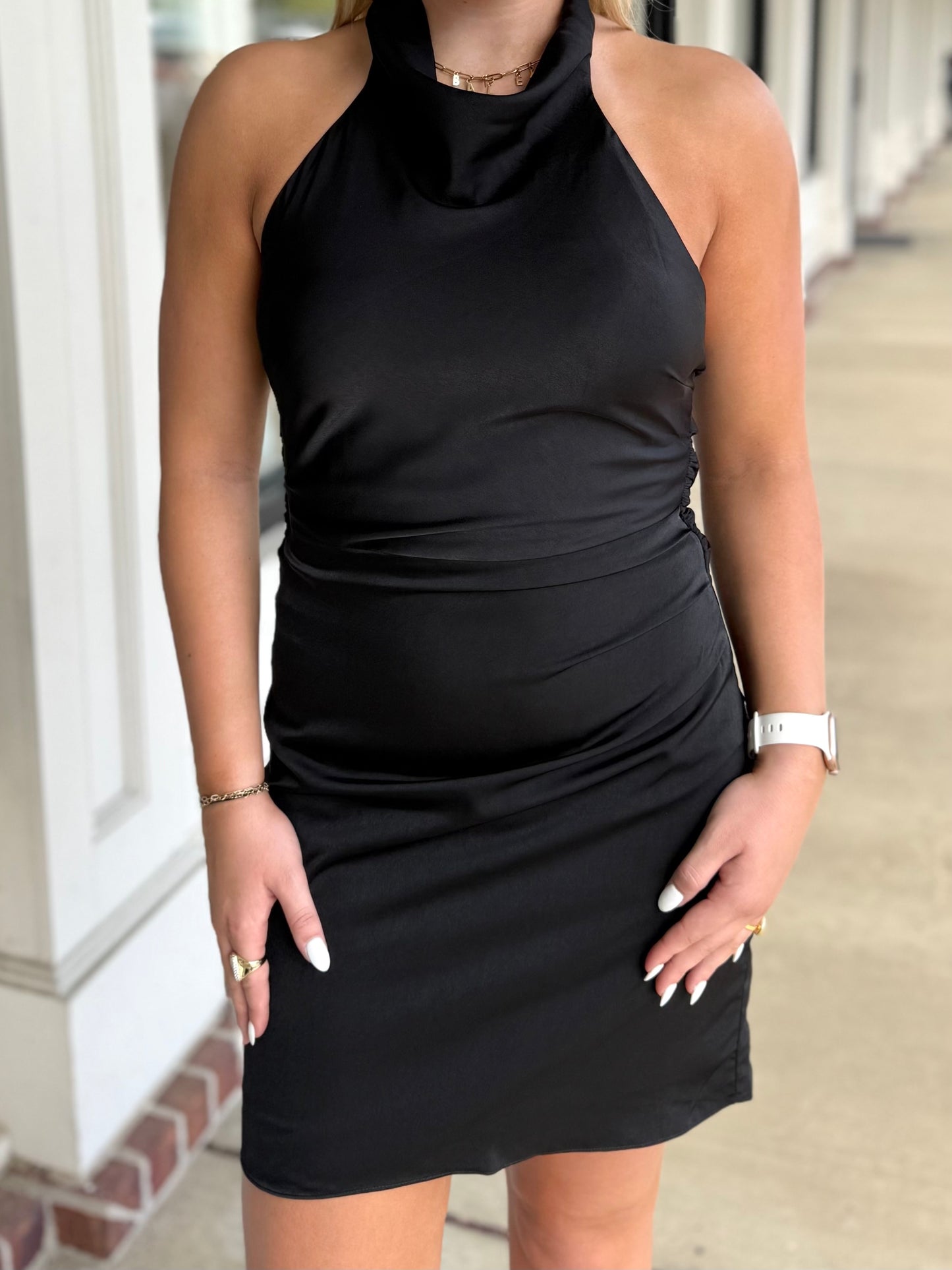 Black Halter Silk Bow Mini